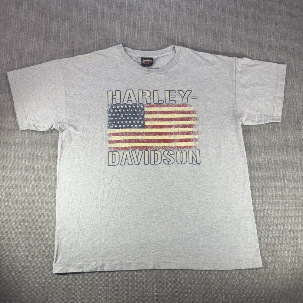 Harley-Davidson Shirt Mens XL Gray American Flag Savannah Georgia Graphic Tee